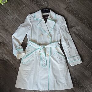 Coach Ivory Trench Coat with Aqua Accents